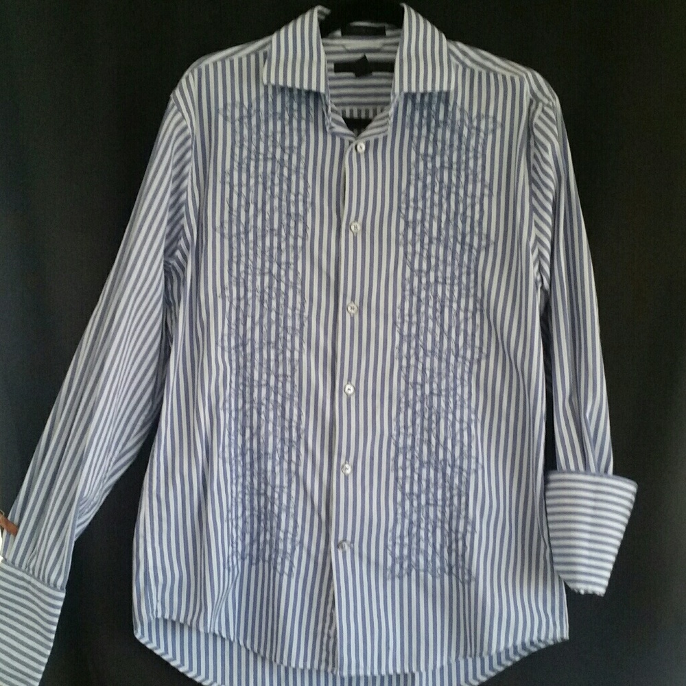 Mens Express Blue White Striped Long Sleeve Shirt